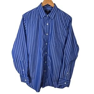 J Crew Haberdashery Mens Wrinkle Free Blue White Stripe Dress Shirt M 15-15.5